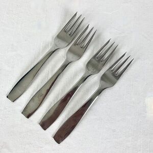Georg Jensen Plata Stainless Flatware 4 Pastry Forks Danish Modern Excellent